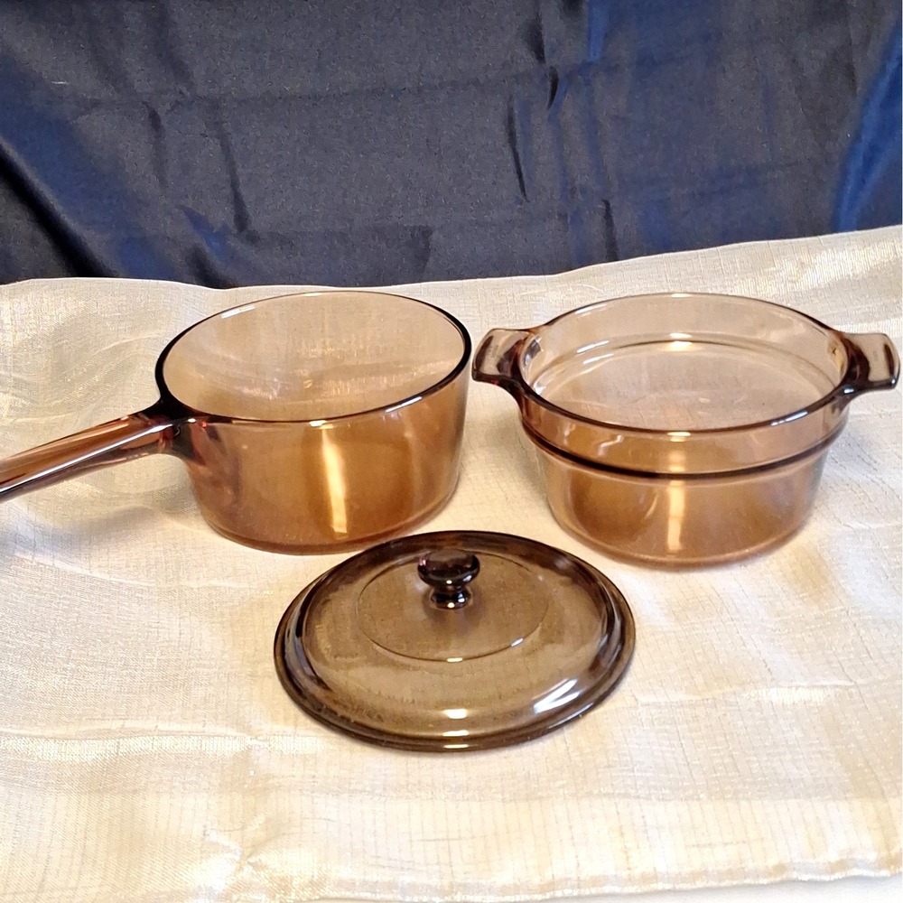Visions Ware Corning 1.5 L Glass Double Boiler V-20-B Sauce Pan Pot Amber France